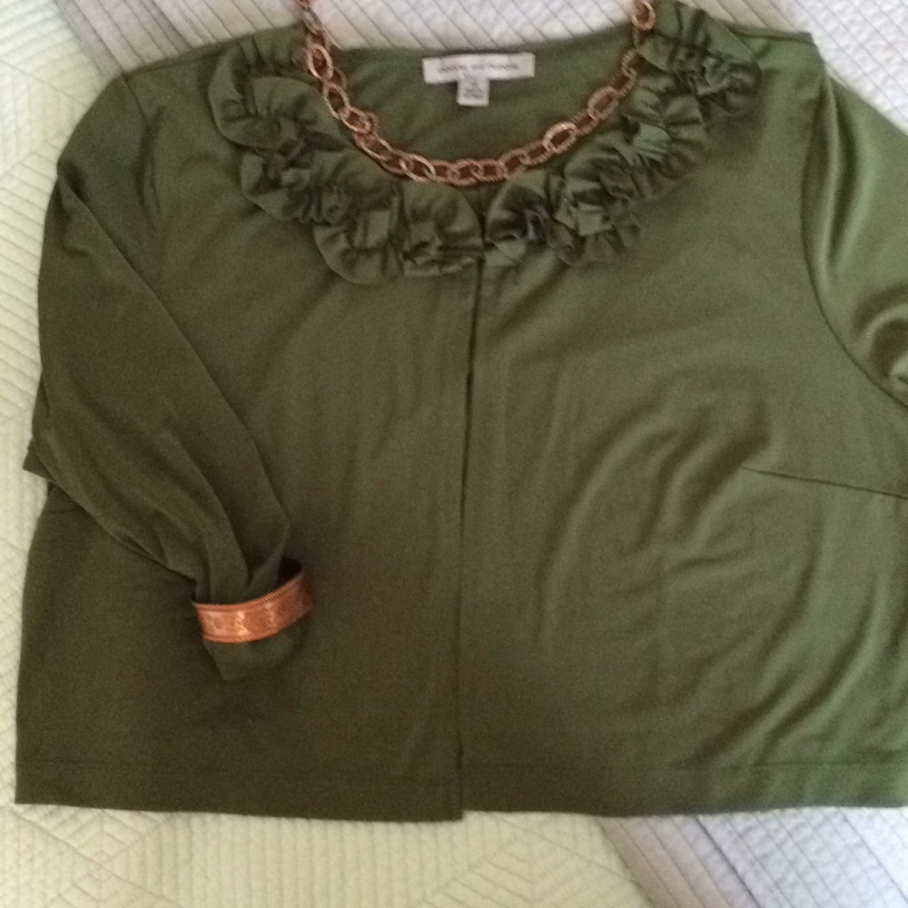 Danny & Nicole Ruffled Neck Olive Green Shrug